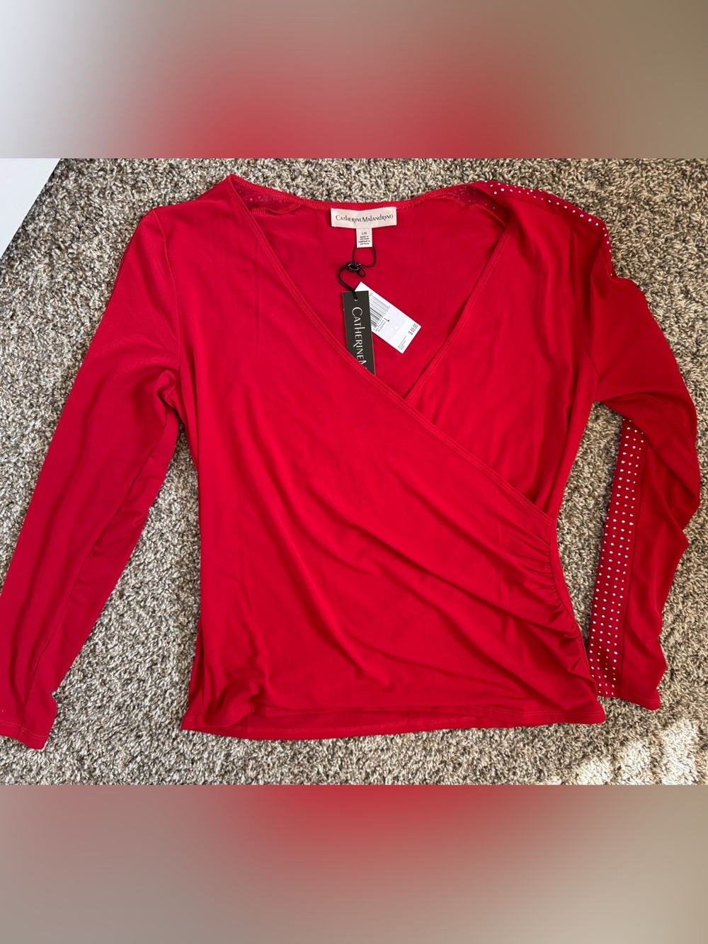 Catherine Malandrino Bright Red Wrap style Long Sleeve Top